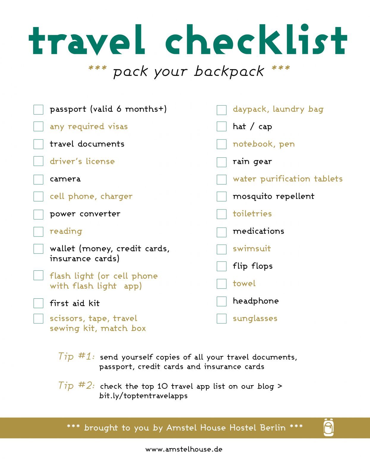 Travel tips - Travel Pack List Backpackers